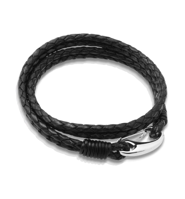 Unique & Co Antique Black Leather Bracelet B35 - Hamilton & Lewis Jewellery
