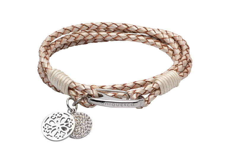 Unique & Co Ladies Pearl Leather Bracelet B361PE - Hamilton & Lewis Jewellery