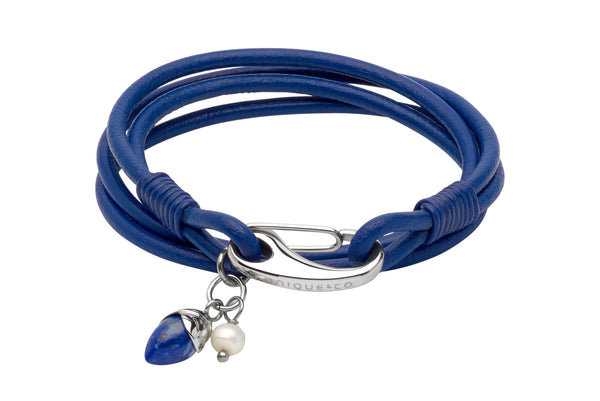 Unique & Co Ladies Royal Blue Leather Bracelet B366RB - Hamilton & Lewis Jewellery