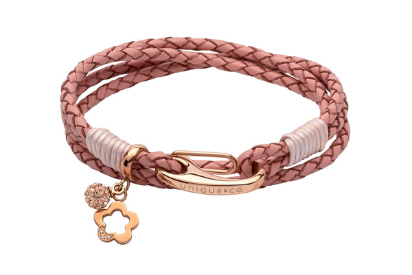 Unique & Co Ladies Pink Leather Bracelet B368PI - Hamilton & Lewis Jewellery