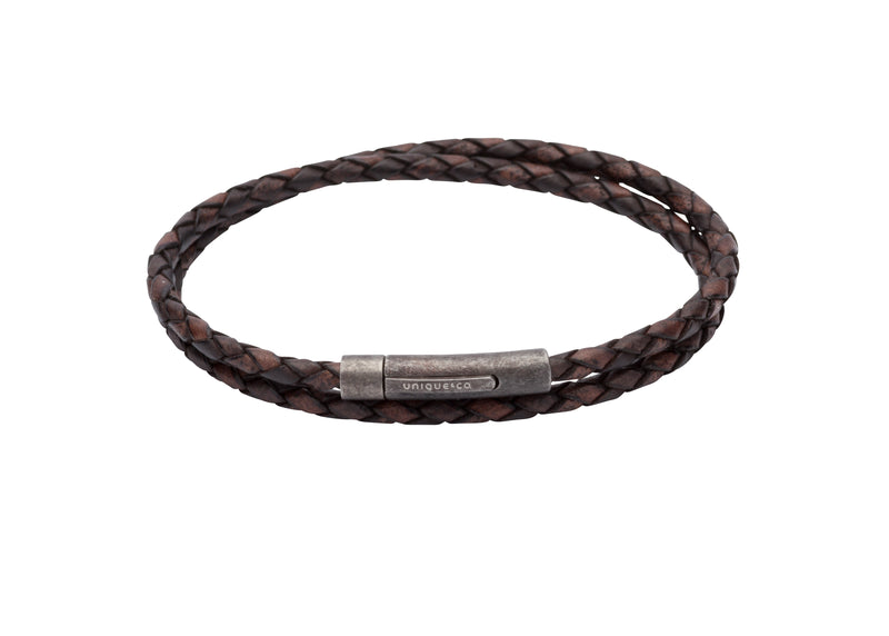 Unique & Co Antique Dark Brown Leather Bracelet B369ADB - Hamilton & Lewis Jewellery