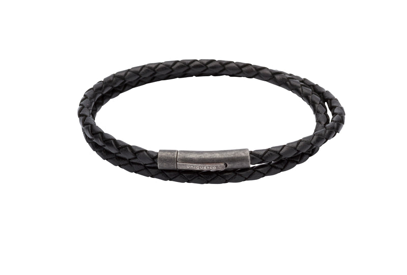 Unique & Co Black Leather Bracelet B369BL - Hamilton & Lewis Jewellery