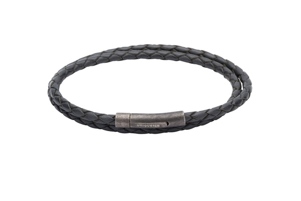 Unique & Co Navy Leather Bracelet B369NV - Hamilton & Lewis Jewellery