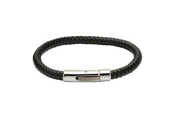 Unique & Co Black Leather Bracelet B371BL - Hamilton & Lewis Jewellery