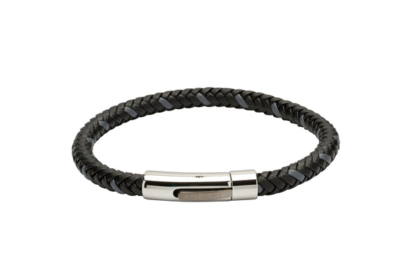 Unique & Co Black and Grey Leather Bracelet B372BL - Hamilton & Lewis Jewellery