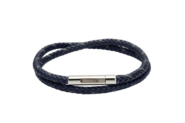 Unique & Co Blue and Grey Leather Bracelet B373BLUE - Hamilton & Lewis Jewellery