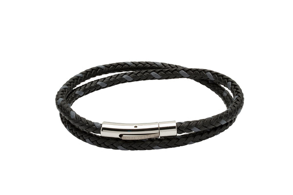 Unique & Co Black and Grey Leather Bracelet B373BL - Hamilton & Lewis Jewellery