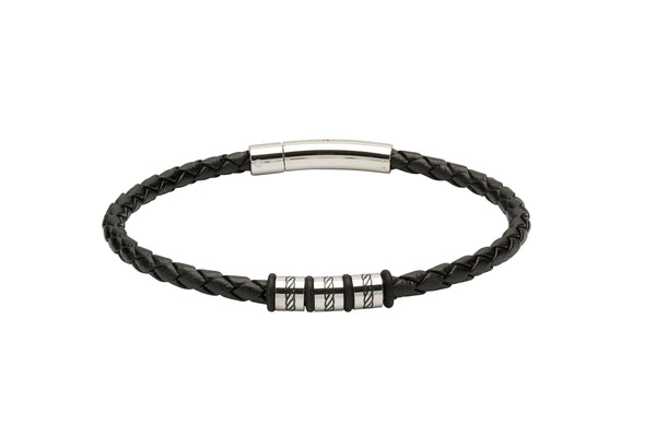 Unique & Co Black Leather Bracelet B375BL - Hamilton & Lewis Jewellery