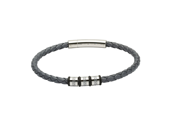 Unique & Co Grey Leather Bracelet B375GR - Hamilton & Lewis Jewellery
