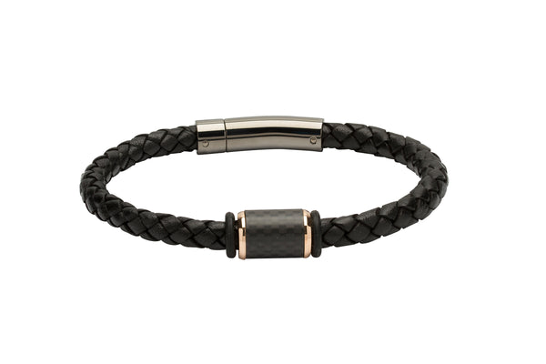 Unique & Co Black Leather Bracelet B376BL - Hamilton & Lewis Jewellery