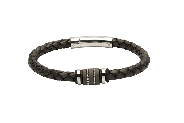 Unique & Co Antique Black Leather Bracelet B377ABL - Hamilton & Lewis Jewellery