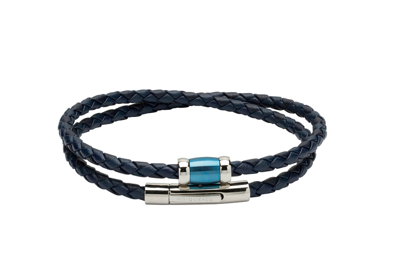 Unique & Co Blue Leather Bracelet B379BLUE - Hamilton & Lewis Jewellery
