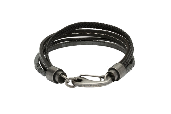 Unique & Co Black with White Stitching Leather Bracelet B387WH - Hamilton & Lewis Jewellery