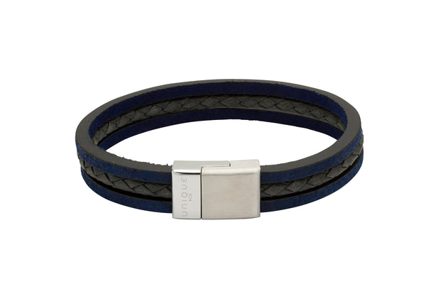 Unique & Co Matte Blue and Black Leather Bracelet B388BLUE - Hamilton & Lewis Jewellery