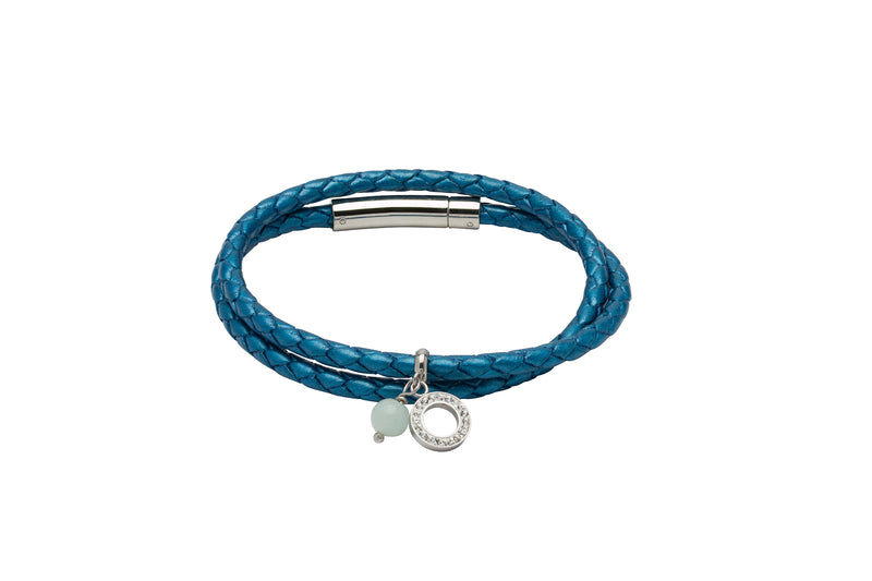 Unique & Co Ladies Metallic Blue Leather Bracelet B389BM - Hamilton & Lewis Jewellery