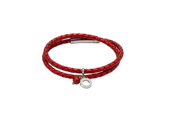 Unique & Co Ladies Moroccan Red Leather Bracelet B389MR - Hamilton & Lewis Jewellery