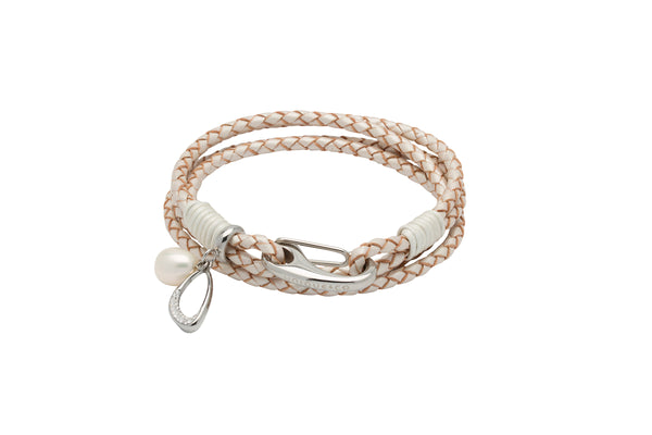 Unique & Co Ladies Pearl Leather Bracelet B393PE - Hamilton & Lewis Jewellery