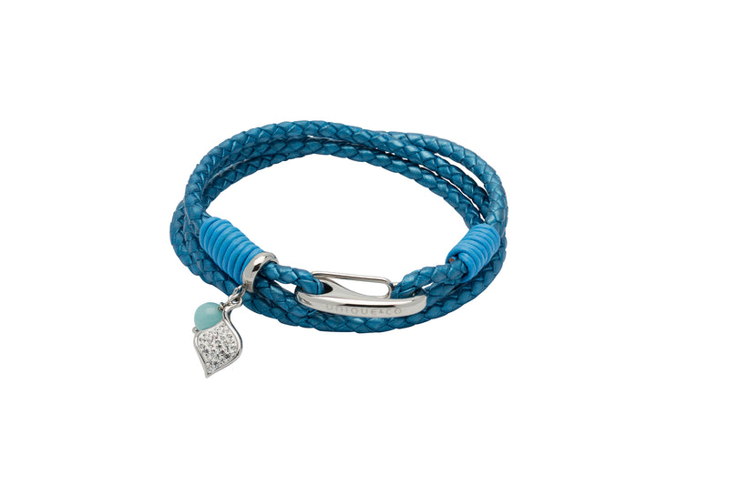 Unique & Co Ladies Metallic Blue Leather Bracelet B394BM - Hamilton & Lewis Jewellery