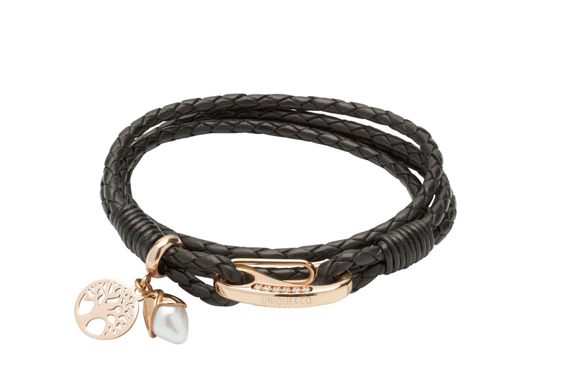 Unique & Co Ladies Black Leather Bracelet B398BL - Hamilton & Lewis Jewellery