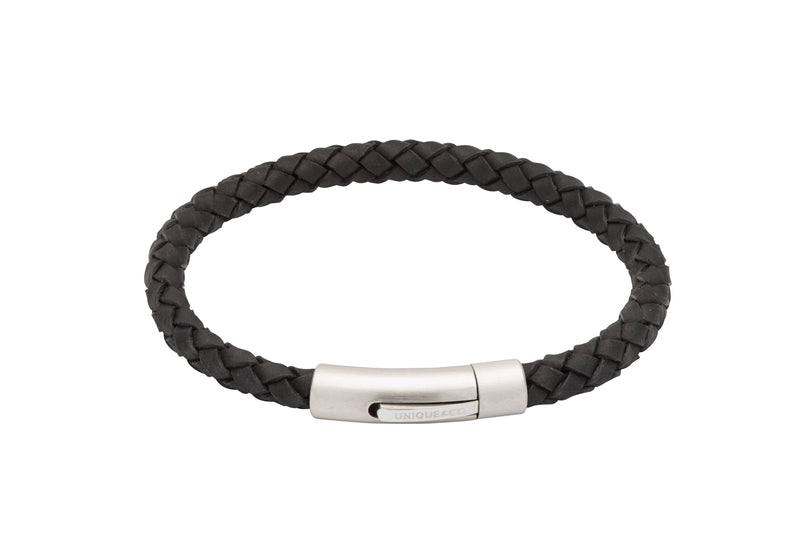 Unique & Co Black Leather Bracelet B399BL - Hamilton & Lewis Jewellery