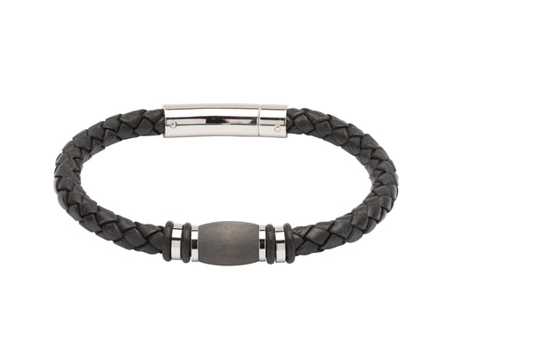 Unique & Co Black Leather Bracelet B401BL - Hamilton & Lewis Jewellery