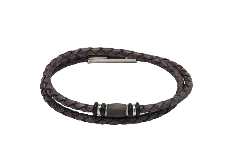 Unique & Co Antique Black Leather Bracelet B402ABL - Hamilton & Lewis Jewellery