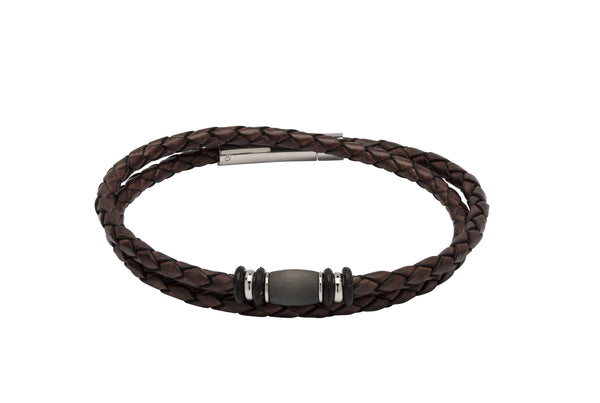 Unique & Co Dark Brown Leather Bracelet B402DB - Hamilton & Lewis Jewellery