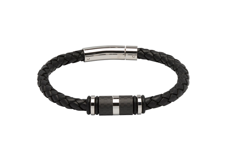 Unique & Co Black Leather Bracelet B403BL - Hamilton & Lewis Jewellery
