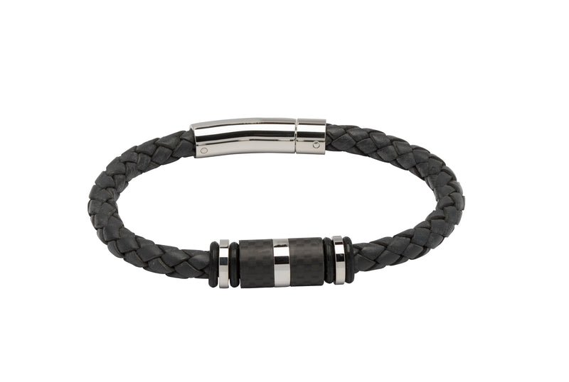Unique & Co Navy Leather Bracelet B403NV - Hamilton & Lewis Jewellery