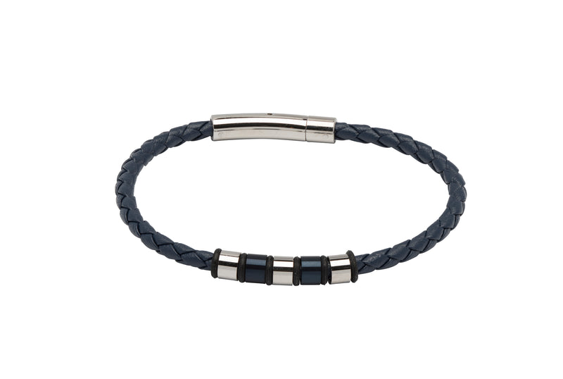 Unique & Co Blue Leather Bracelet B405BLUE - Hamilton & Lewis Jewellery