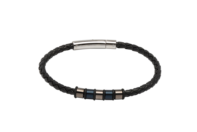 Unique & Co Black Leather Bracelet B405BL - Hamilton & Lewis Jewellery