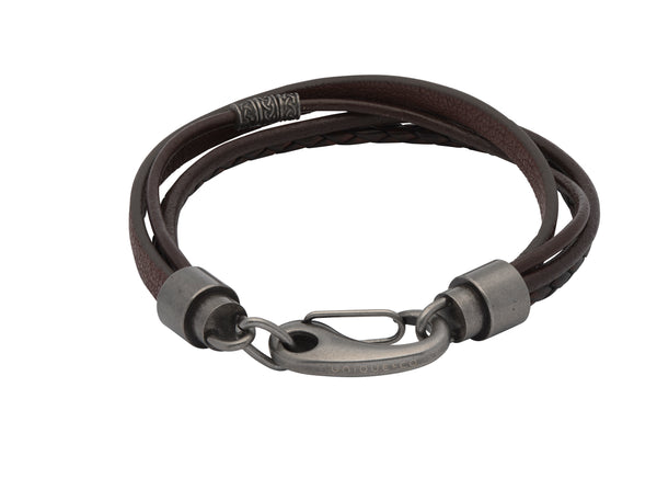 Unique & Co Antique Dark Brown Leather Bracelet B406ADB - Hamilton & Lewis Jewellery