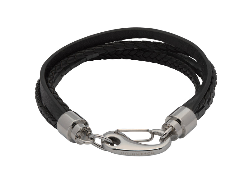 Unique & Co Black Leather Bracelet B406BL - Hamilton & Lewis Jewellery
