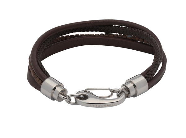 Unique & Co Dark Brown Leather Bracelet B406DB - Hamilton & Lewis Jewellery