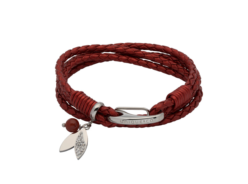 Unique & Co Ladies Moroccan Red Leather Bracelet B410MR - Hamilton & Lewis Jewellery