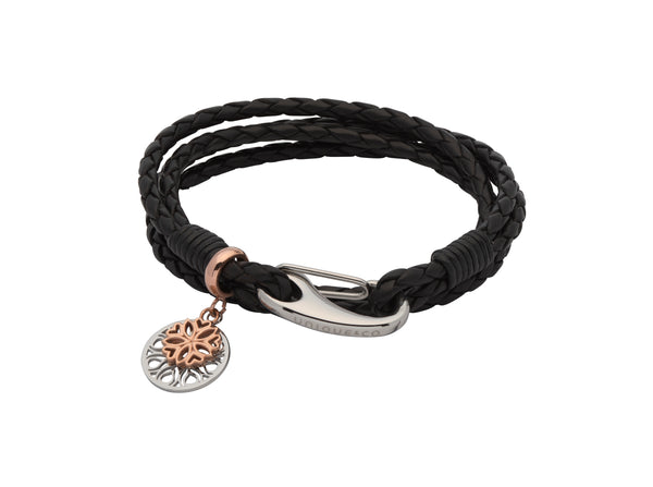 Unique & Co Ladies Black Leather Bracelet B411BL - Hamilton & Lewis Jewellery