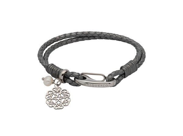 Unique & Co Ladies Silver Grey Leather Bracelet B412SG - Hamilton & Lewis Jewellery