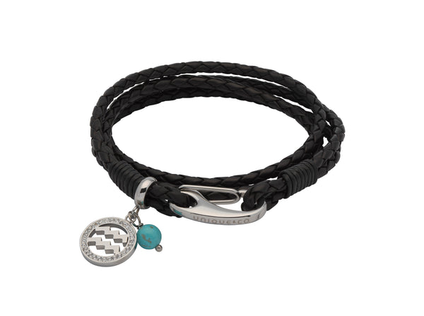 Unique & Co Ladies Black Leather Bracelet B414BL - Hamilton & Lewis Jewellery