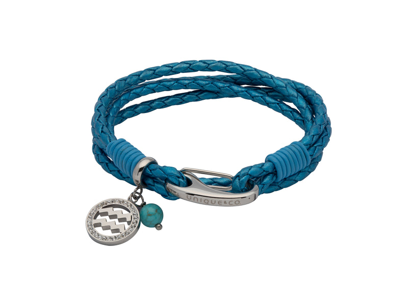 Unique & Co Ladies Metallic Blue Leather Bracelet B414MB - Hamilton & Lewis Jewellery