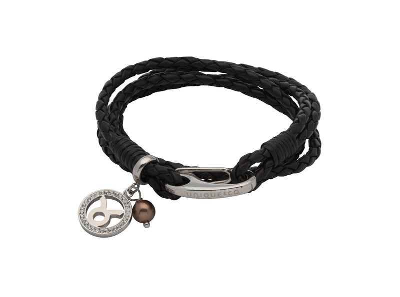 Unique & Co Ladies Black Leather Bracelet B417BL - Hamilton & Lewis Jewellery