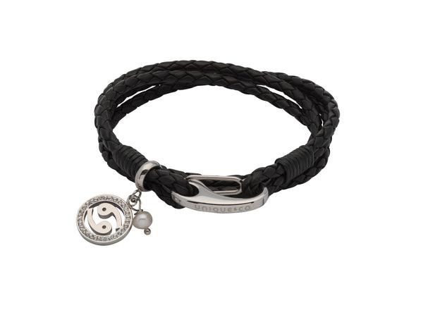 Unique & Co Ladies Black Leather Bracelet B419BL - Hamilton & Lewis Jewellery