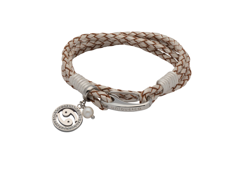 Unique & Co Ladies Pearl Leather Bracelet B419PE - Hamilton & Lewis Jewellery