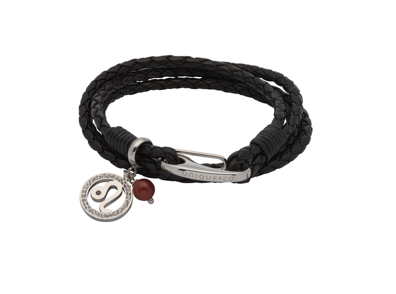 Unique & Co Ladies Black Leather Bracelet B420BL - Hamilton & Lewis Jewellery