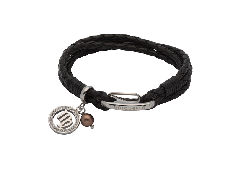 Unique & Co Ladies Black Leather Bracelet B421BL - Hamilton & Lewis Jewellery