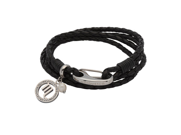 Unique & Co Ladies Black Leather Bracelet B423BL - Hamilton & Lewis Jewellery