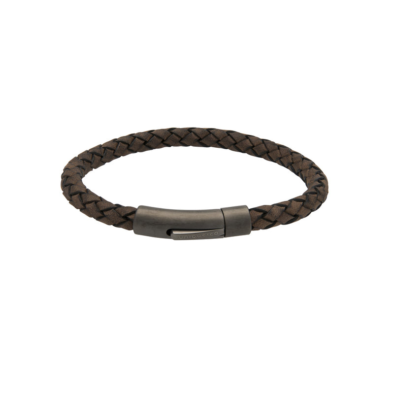 Unique & Co Dark Brown Leather Bracelet B425DB - Hamilton & Lewis Jewellery