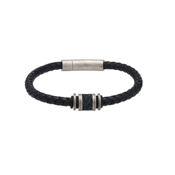 Unique & Co Navy Leather Bracelet B427NV - Hamilton & Lewis Jewellery