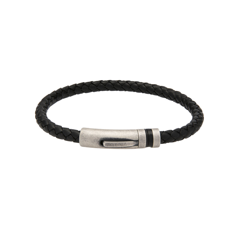 Unique & Co Black Leather Bracelet B430BL - Hamilton & Lewis Jewellery