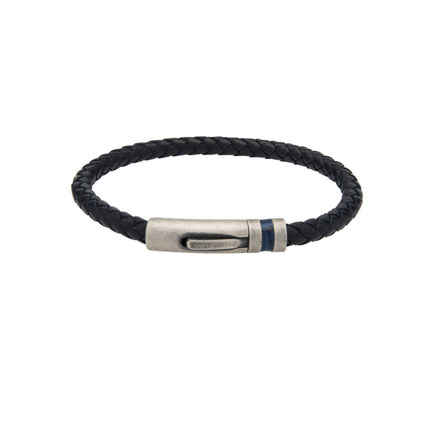 Unique & Co Navy Leather Bracelet B430NV - Hamilton & Lewis Jewellery