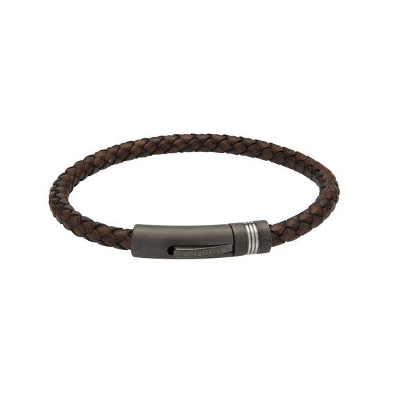 Unique & Co Antique Dark Brown Leather Bracelet B431ADB - Hamilton & Lewis Jewellery